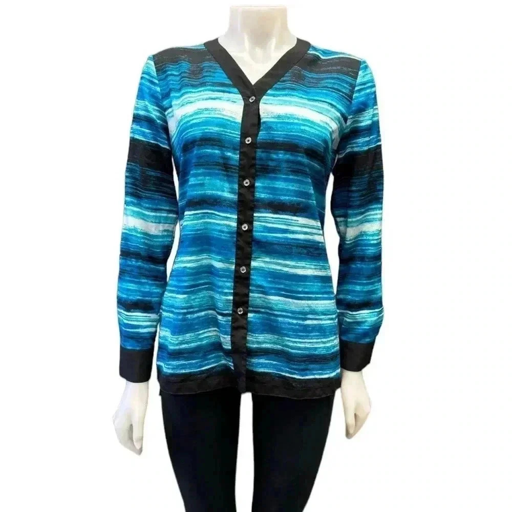 Calvin Klein Button  Down Striped Hi Lo Blouse Size Small